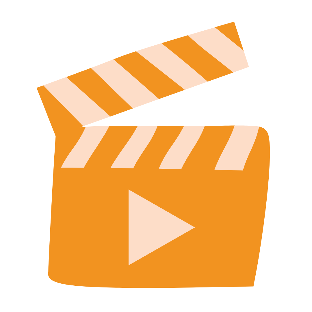 Tangerine film clip board with a play button in the center in light orange
